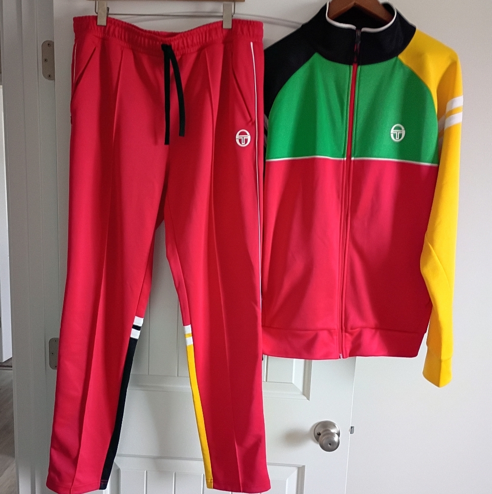 Men's Sergio Tacchini Track Suit in red, black, green, yellow and white size XL